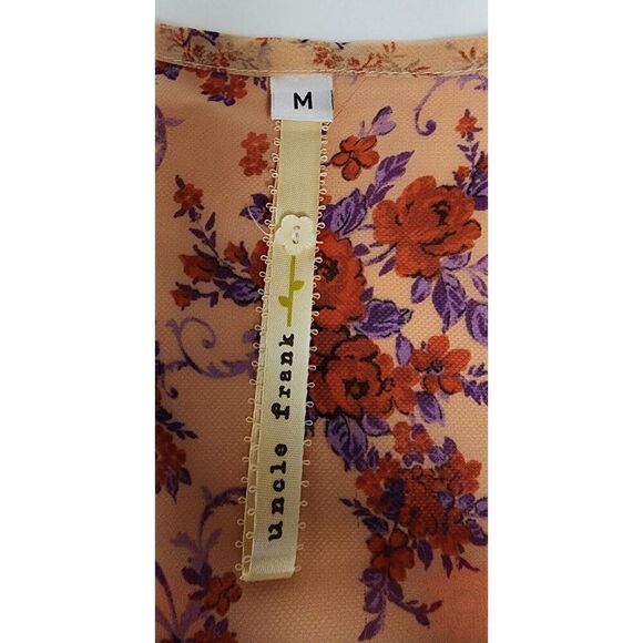 Anthropologie Uncle Frank Embroidered Mesh Overlay Neon Orange Floral Dress Sz M - Picture 8 of 8